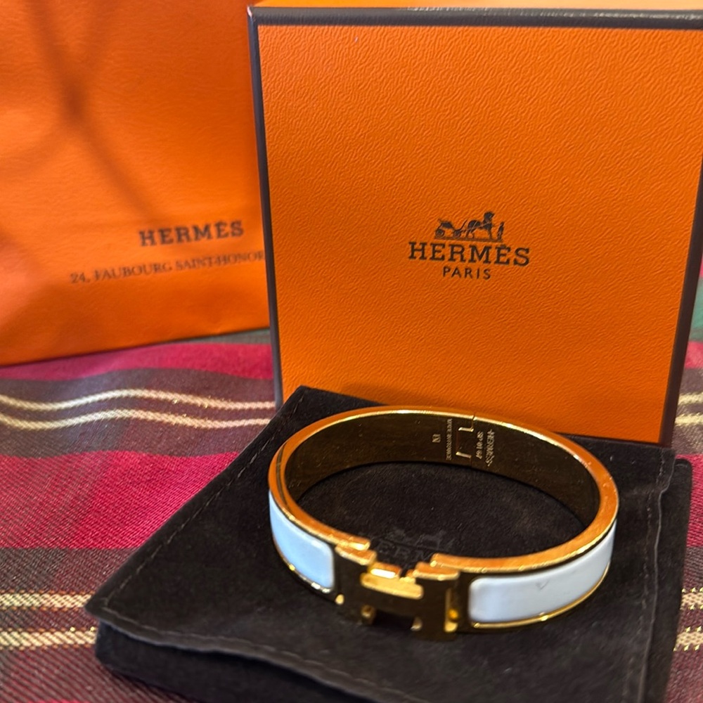 Hermes Le Bracelet H White and Gold